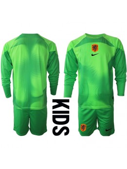 Nederländerna Målvakt Replika Hemmakläder Barn VM 2022 Långärmad (+ byxor)